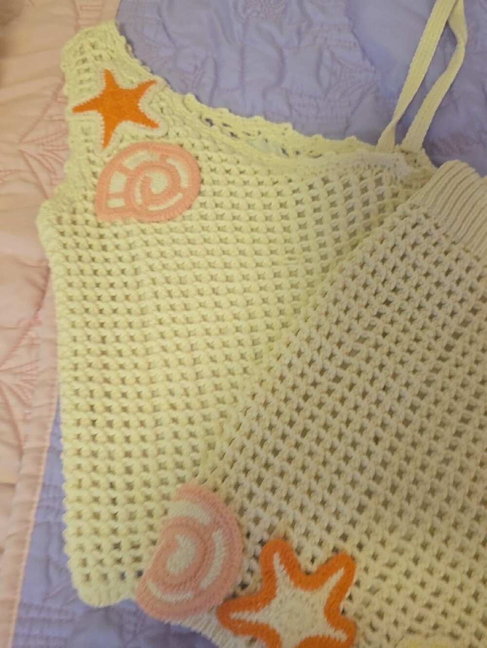 Zara Cream Crochet Shorts with Peach and Orange Beach Appliqués - Picture 5 of 6